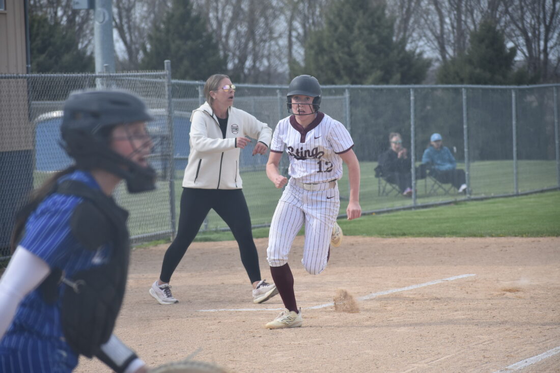Photo by Jake McNeill: Yellow Medicine East's Alana Almich rounds third base to score a run during the first game of a Camden Conference softball doubleheader against Lakeview, Monday in Cottonwood.